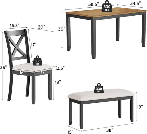 Black 6-Piece Farmhouse Dining Set