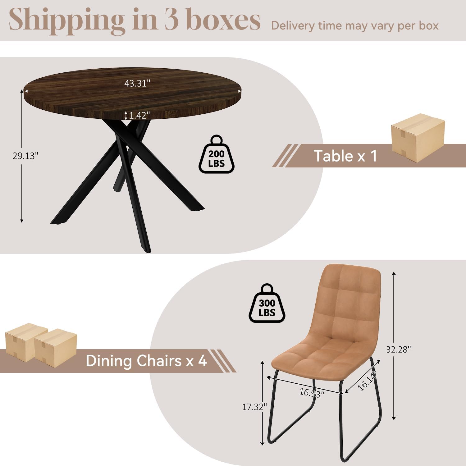 Walnut Round 4-Seat Dining Set