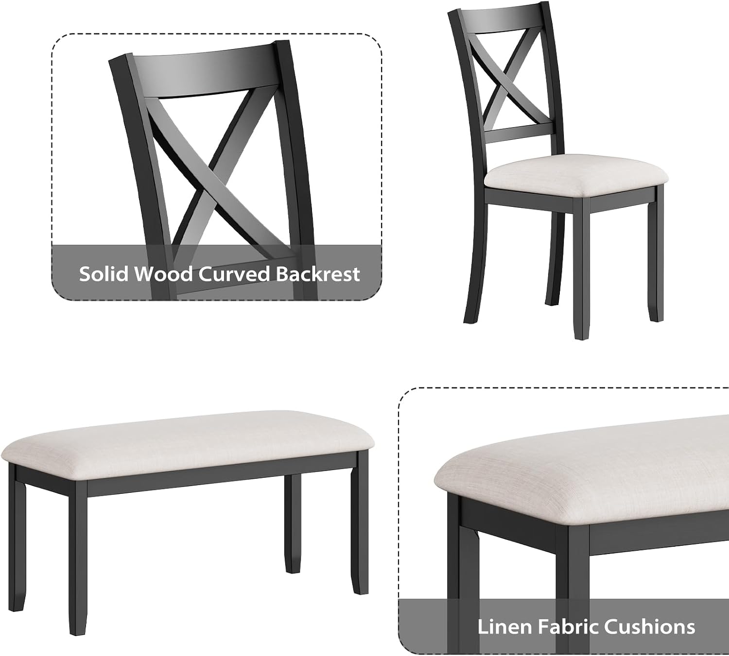 Black 6-Piece Farmhouse Dining Set