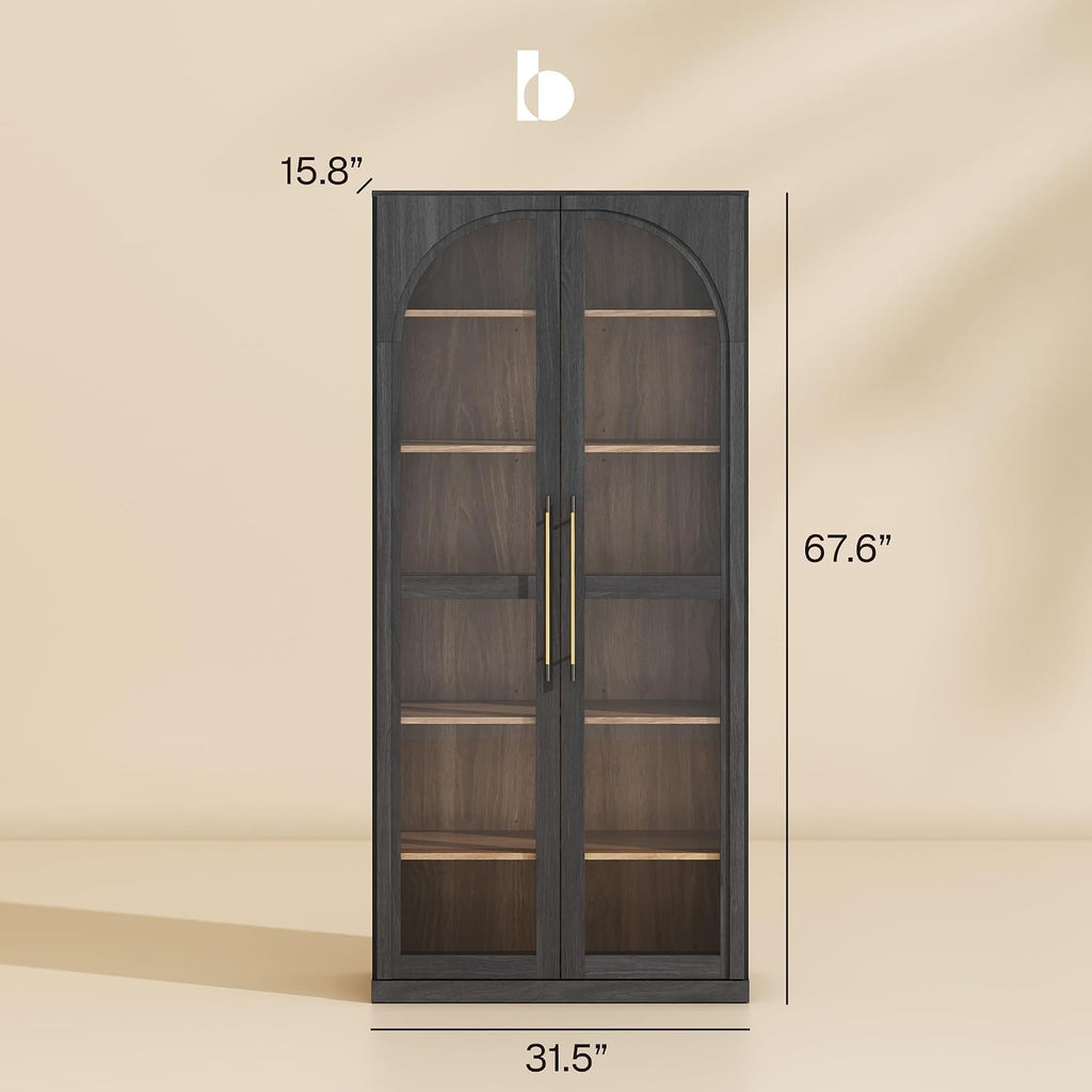 Ebony Wood 6-Tier Glass Curio Cabinet