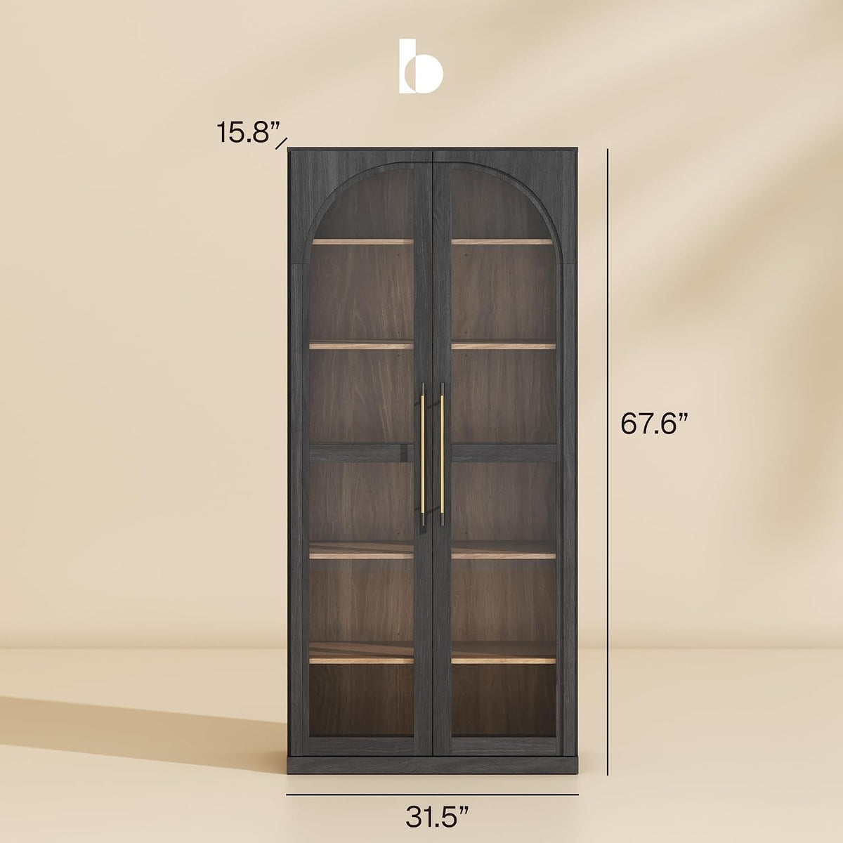 Ebony Wood 6-Tier Glass Curio Cabinet