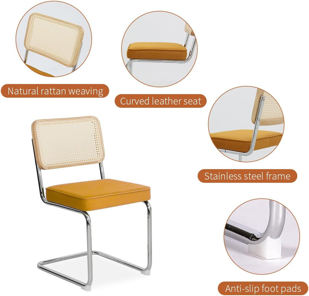 Orange Velvet Rattan Dining Chairs