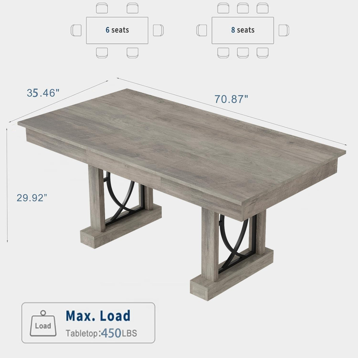 Gray Farmhouse Rectangular Dining Table