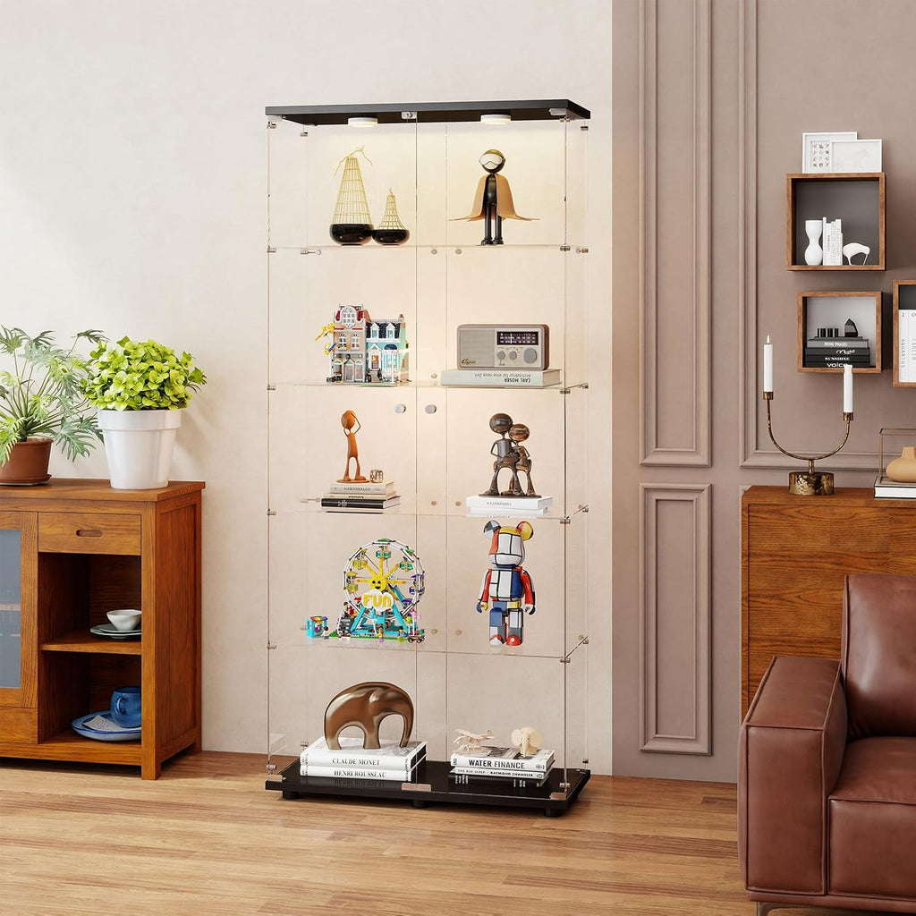 Black Locked LED Glass Curio Cabinet