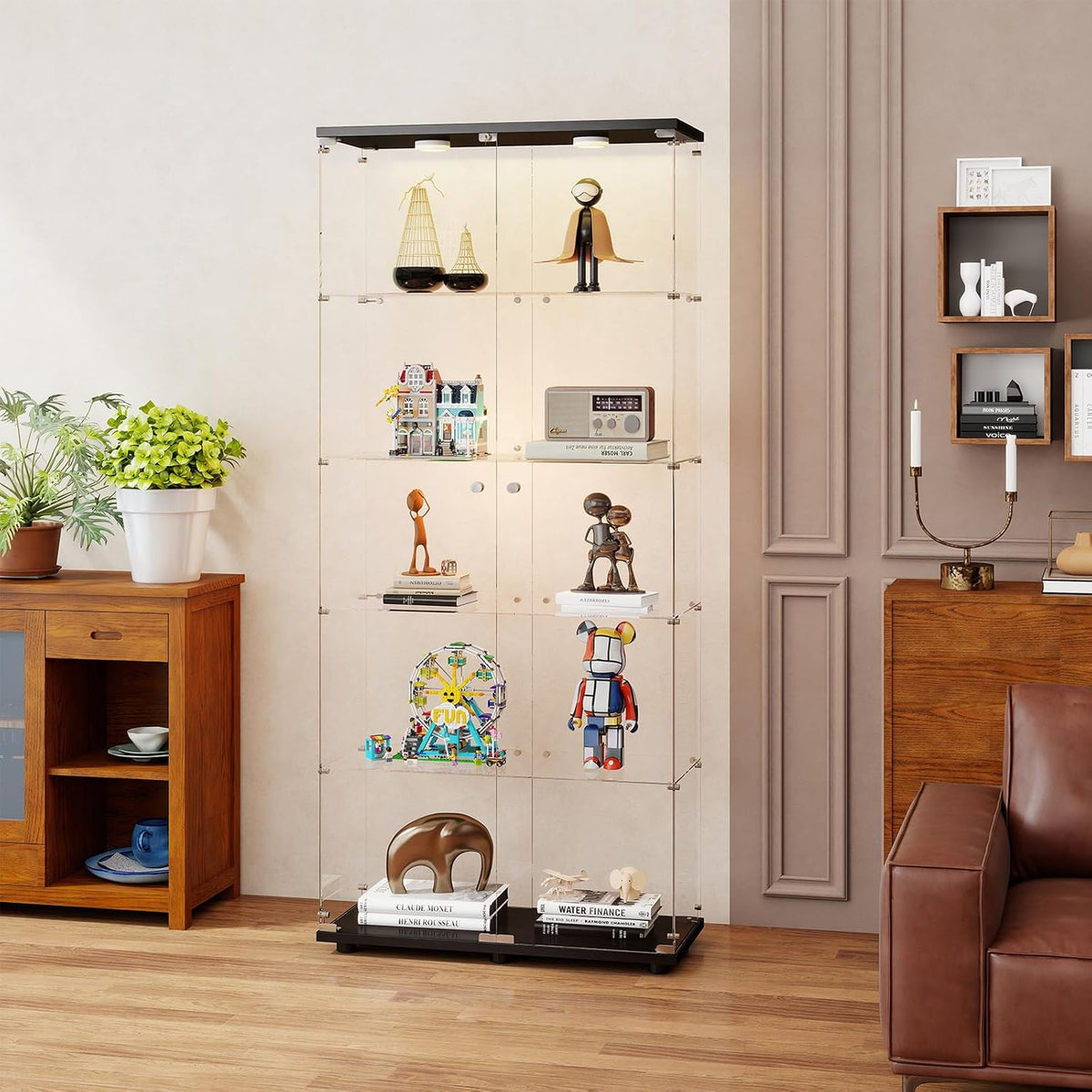 Black Locked LED Glass Curio Cabinet