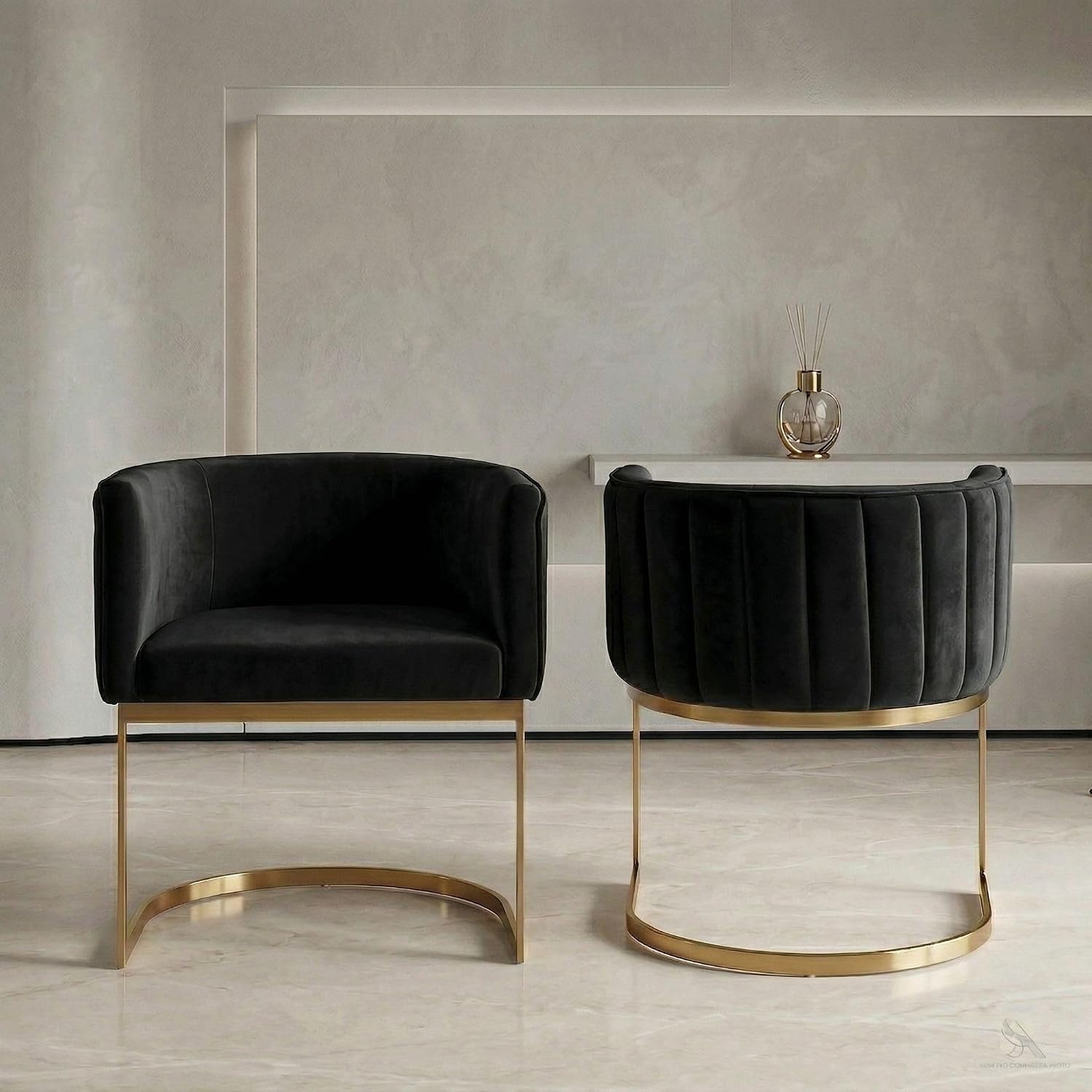 Black Velvet Gold Barrel Dining Chairs