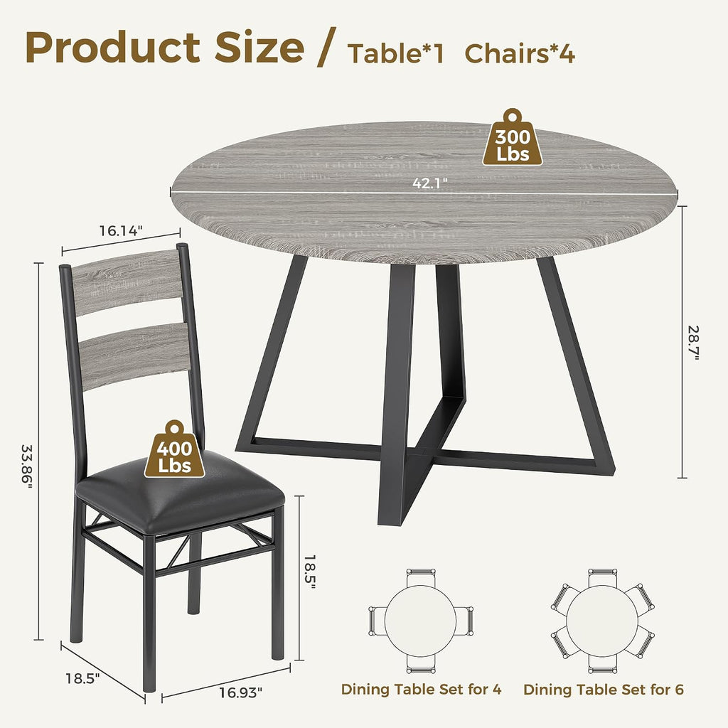 Gray Round 5-Piece Dining Set