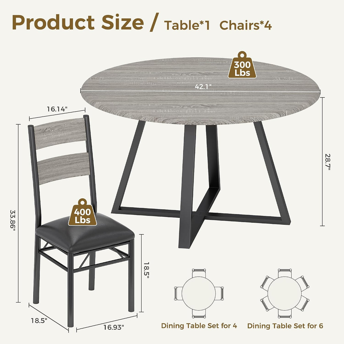 Gray Round 5-Piece Dining Set
