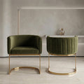 Olive Velvet Gold Barrel Dining Chairs