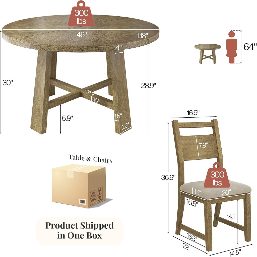 Wood Round Four-Person Dining Set