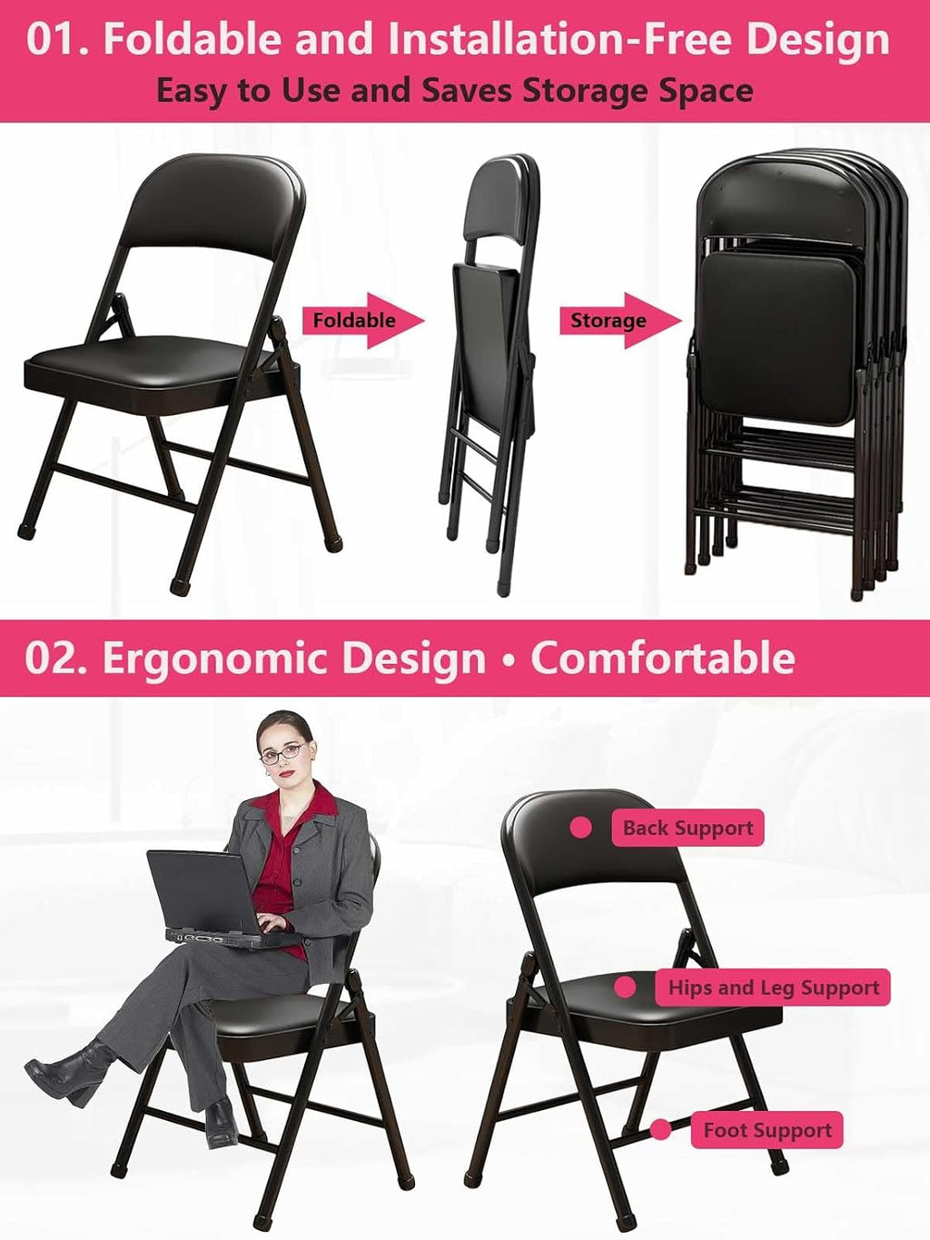 Black Padded Stackable Fold Chairs