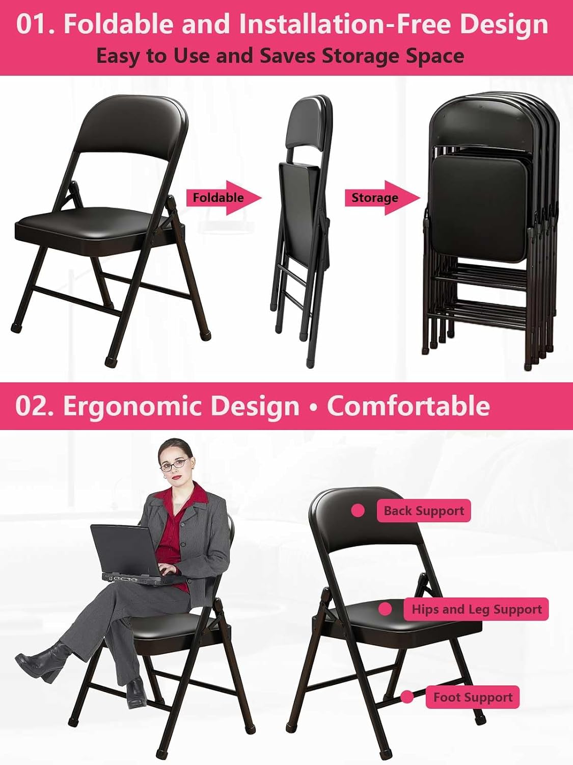 Black Padded Stackable Fold Chairs