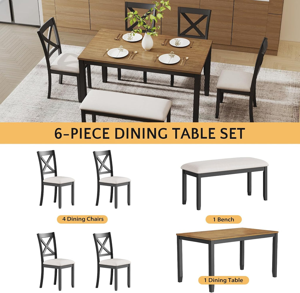 Black 6-Piece Farmhouse Dining Set