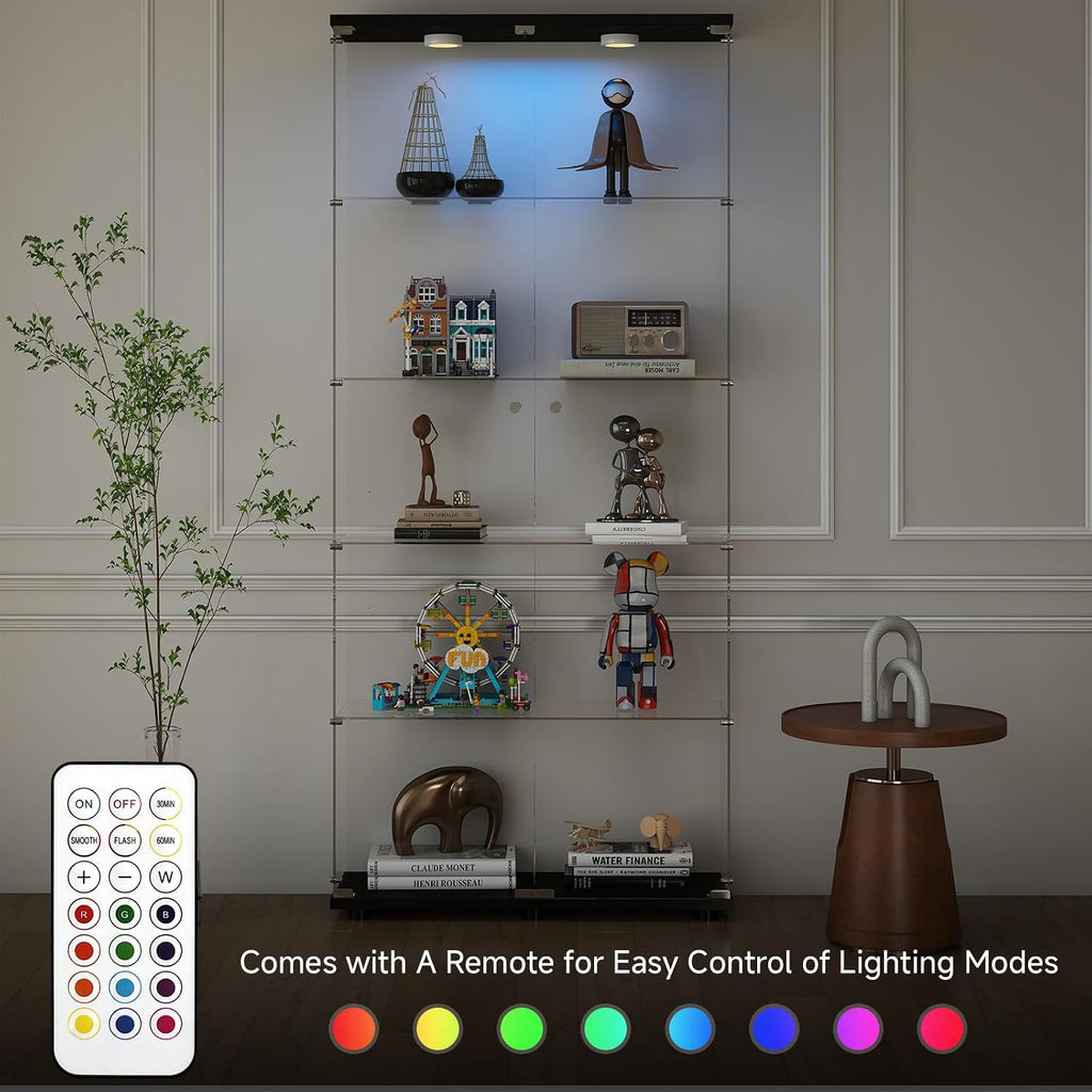 Black Locked LED Glass Curio Cabinet