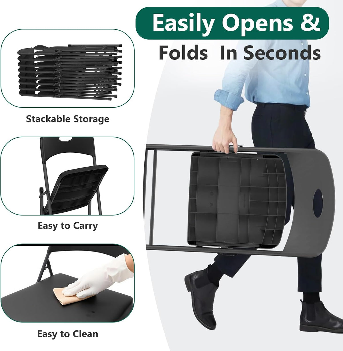 Black Stackable Heavy Folding Chairs
