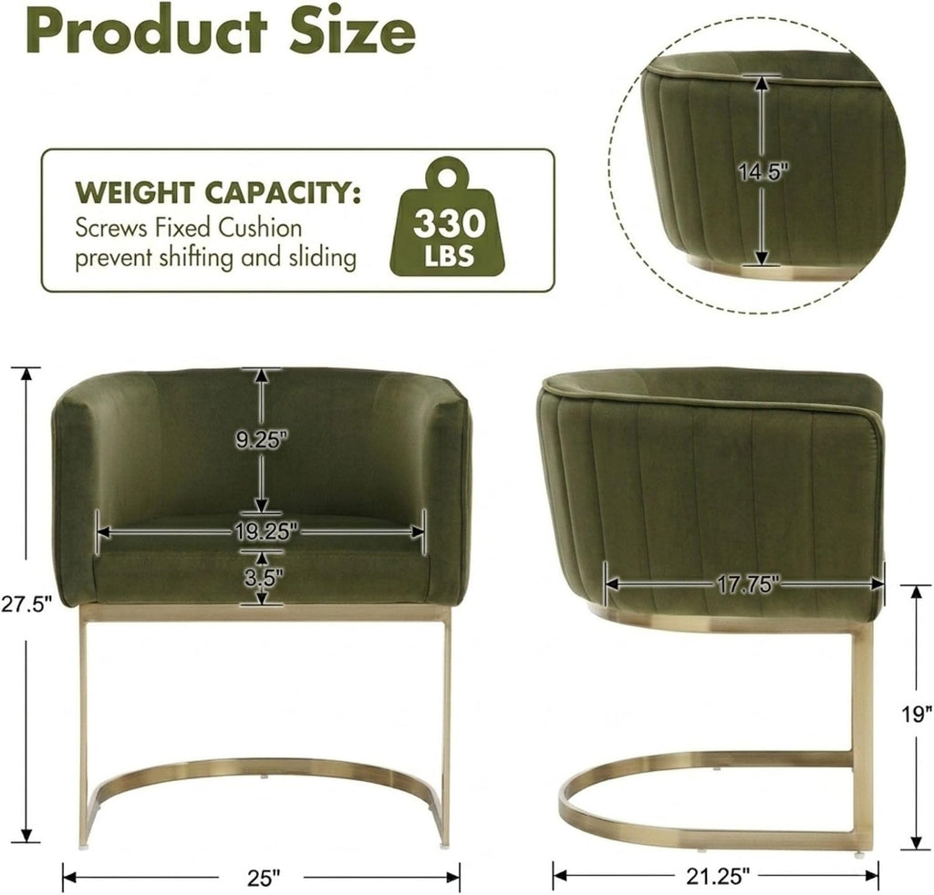 Olive Velvet Gold Barrel Dining Chairs