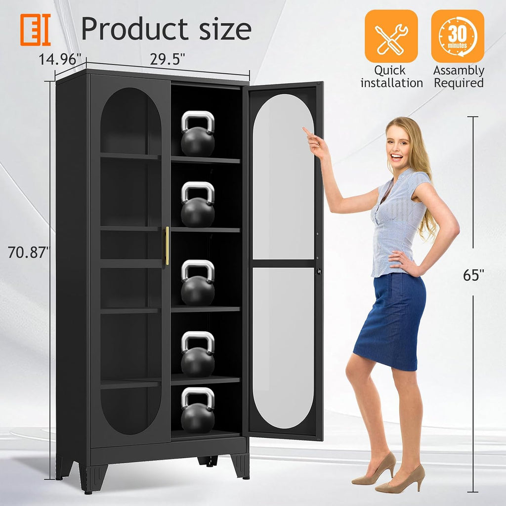 Black Lockable Metal Glass Display Cabinet