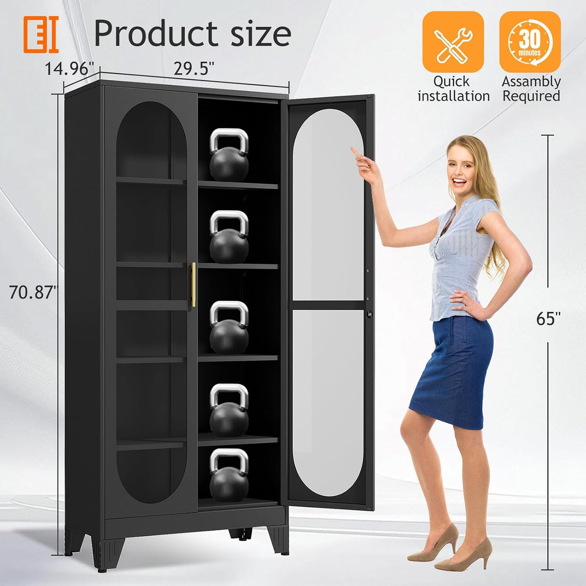 Black Lockable Metal Glass Display Cabinet