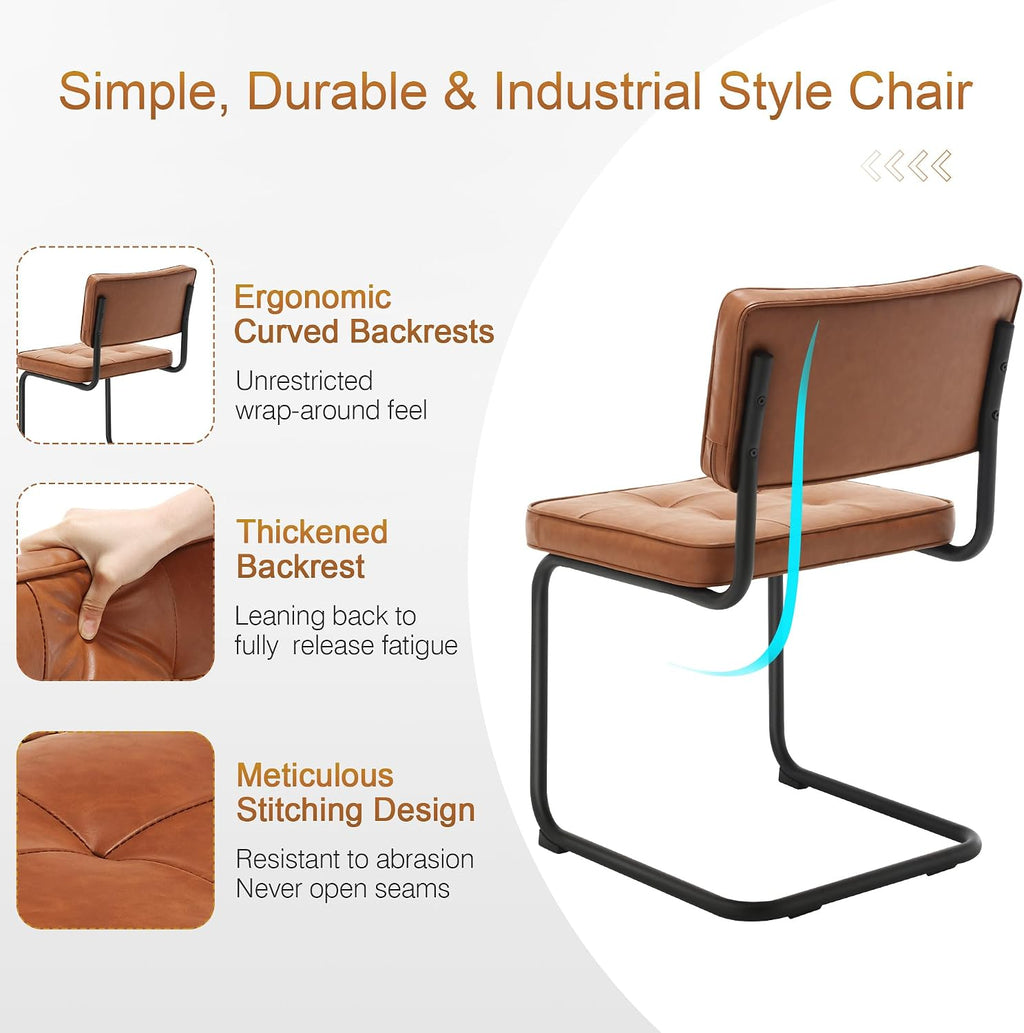 Brown Leather Metal Dining Chairs