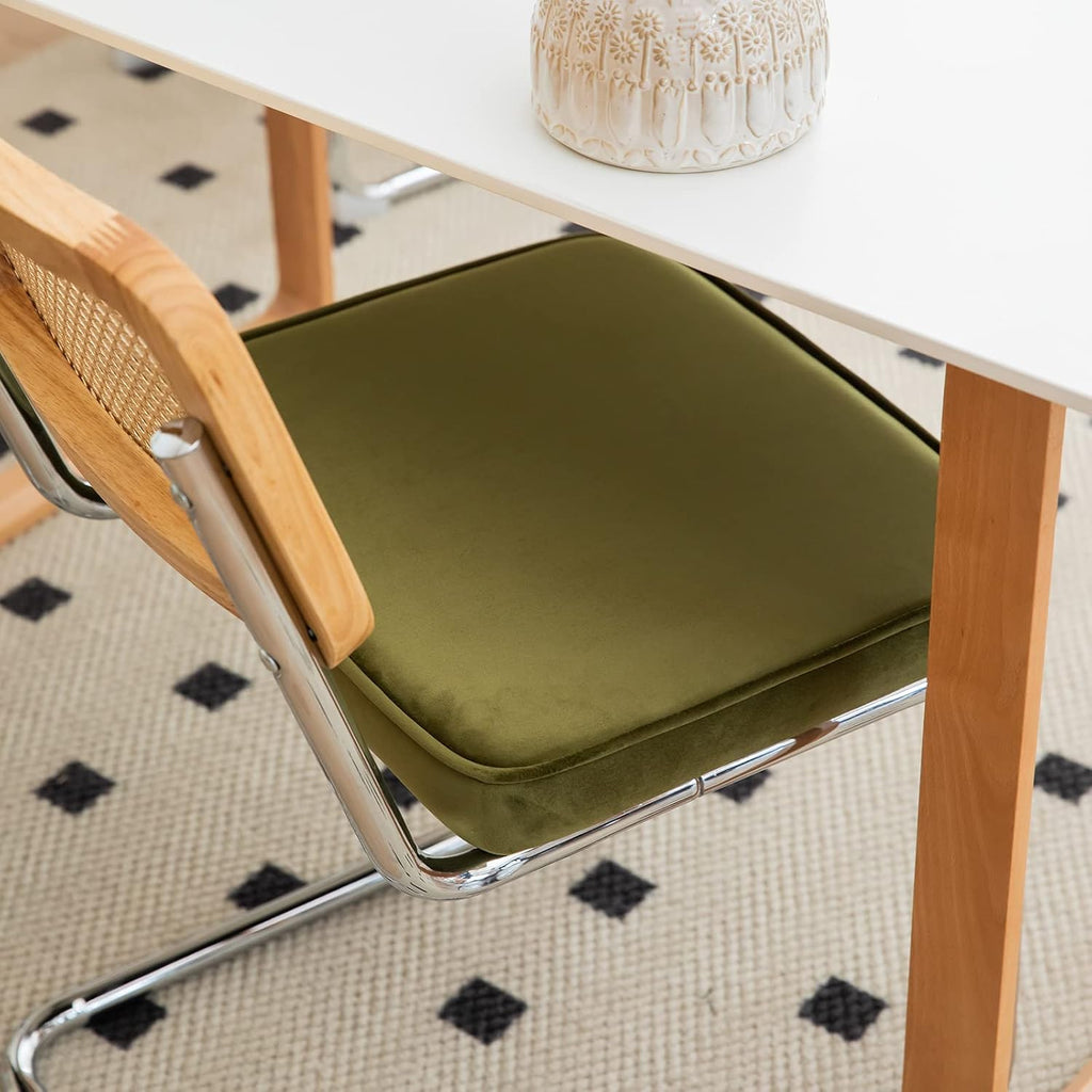 Olive Velvet Rattan Dining Side Chairs