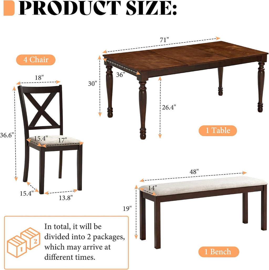 Brown 6-Piece Farmhouse Dining Set