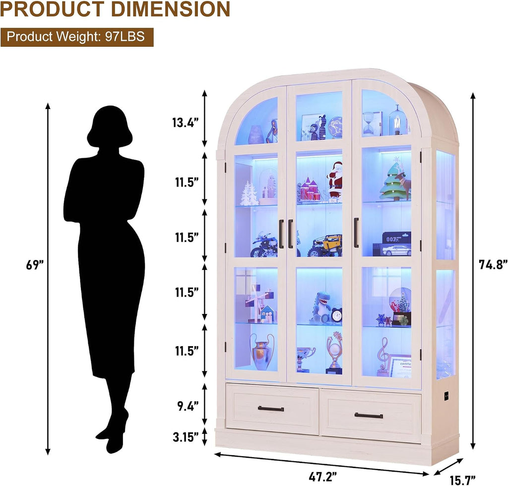 Off-White Arched LED Display Curio Cabinet