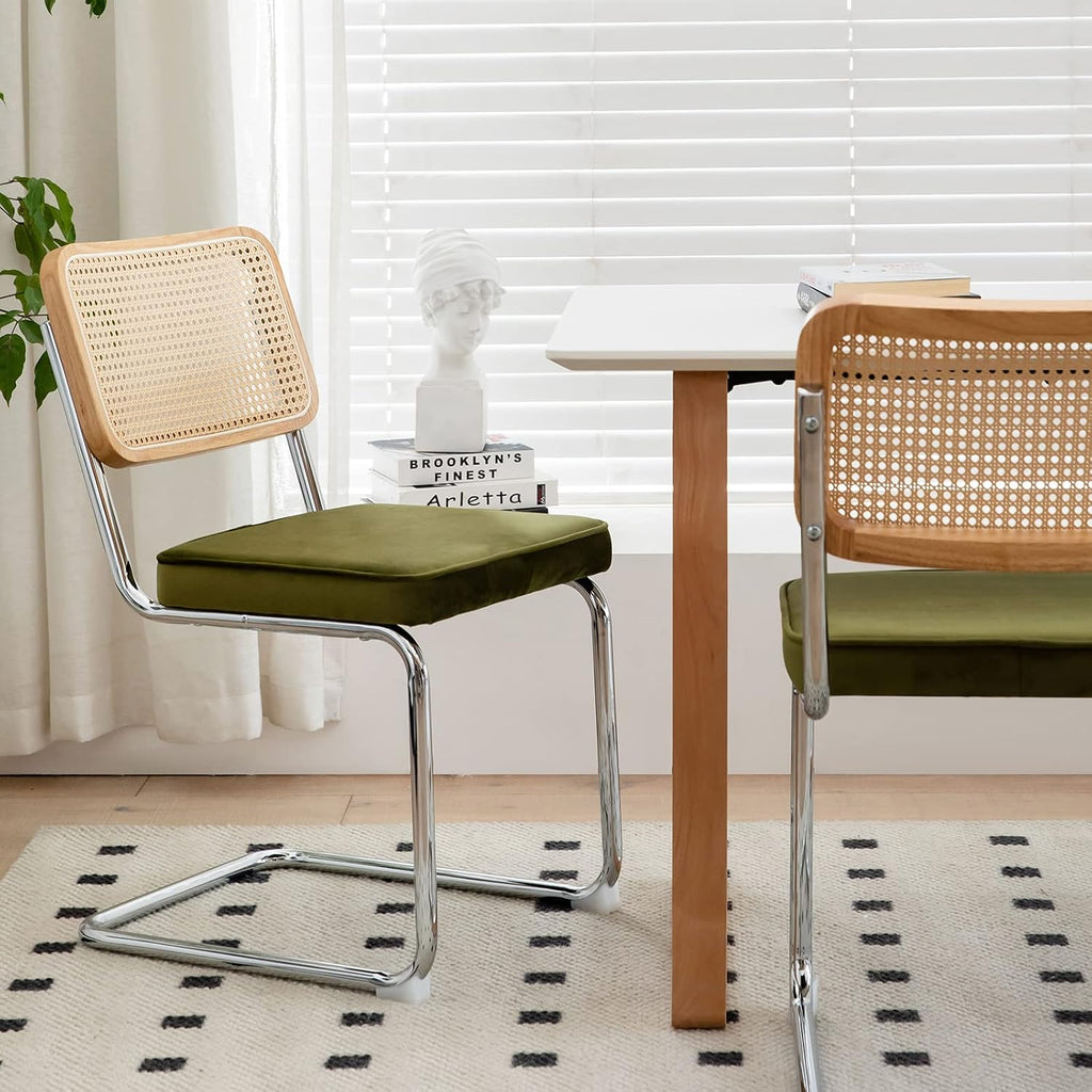 Olive Velvet Rattan Dining Side Chairs