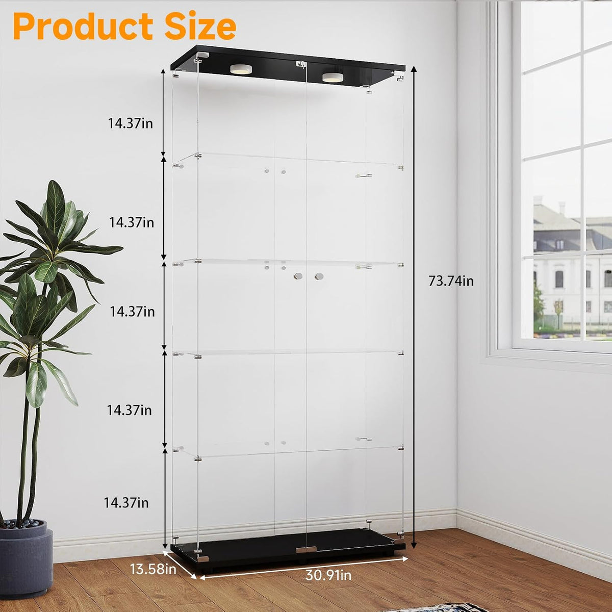 Black Locked LED Glass Curio Cabinet