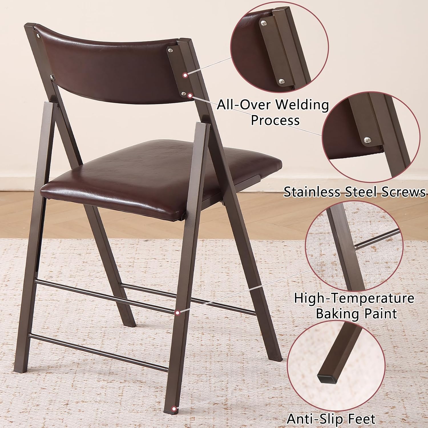 Brown Padded Heavy-Duty Folding Chairs