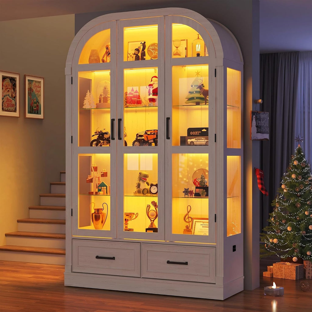 Off-White Arched LED Display Curio Cabinet