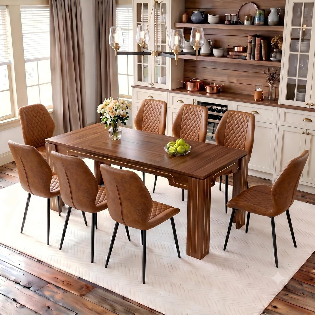 Walnut 8-Seat Farmhouse Dining Set