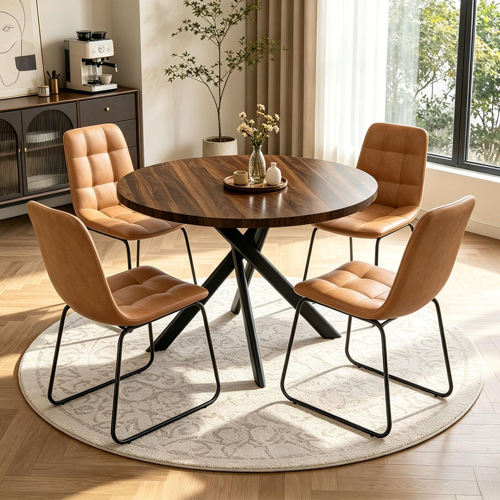 Walnut Round 4-Seat Dining Set