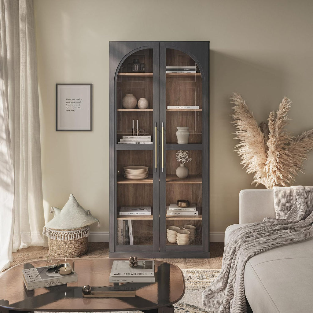 Ebony Wood 6-Tier Glass Curio Cabinet