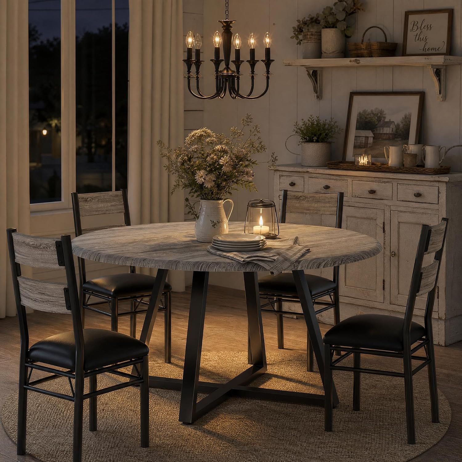 Gray Round 5-Piece Dining Set