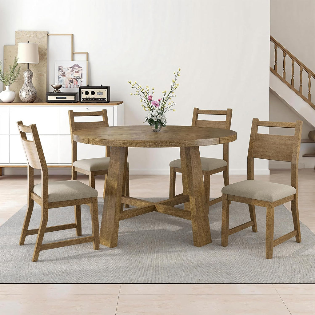 Wood Round Four-Person Dining Set