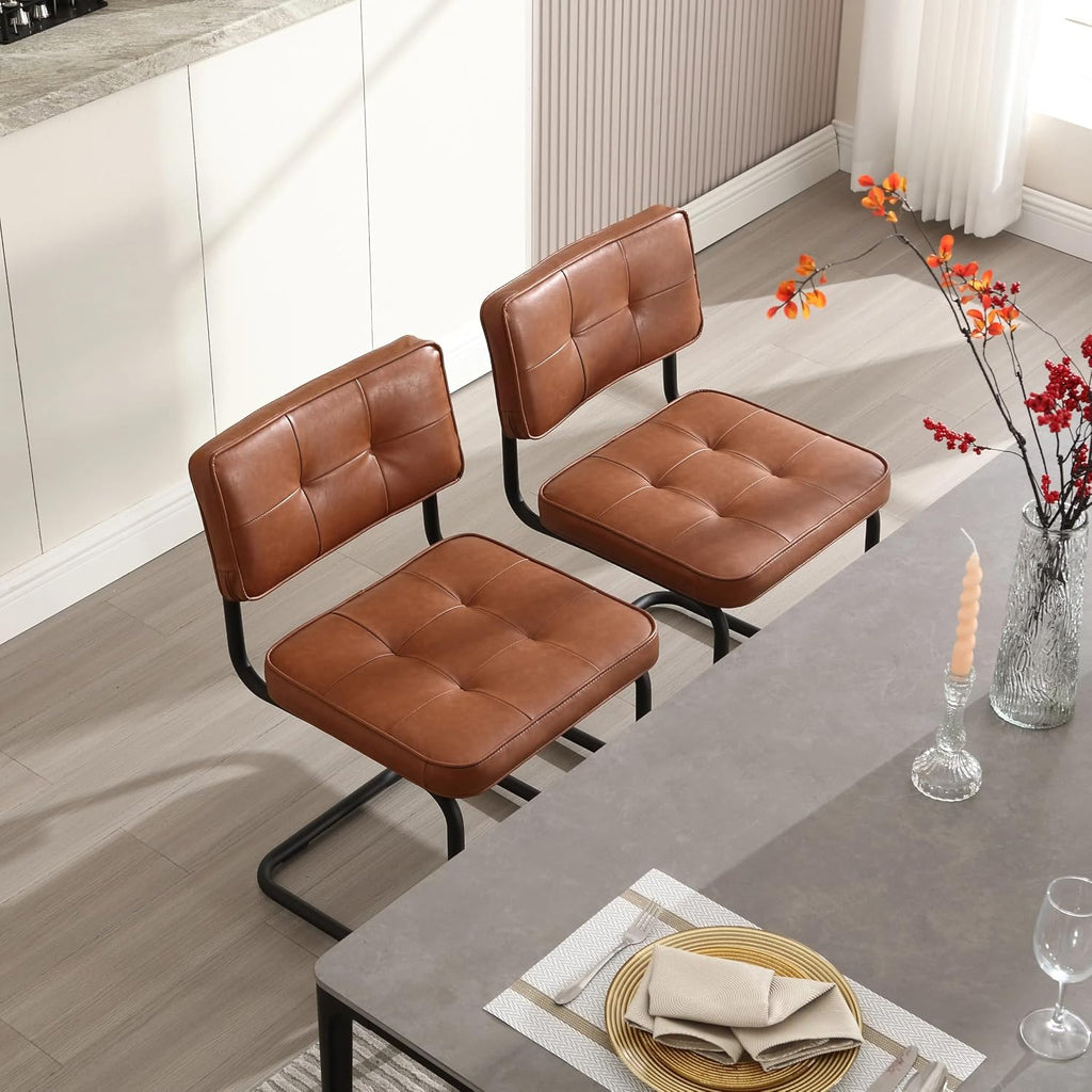 Brown Leather Metal Dining Chairs