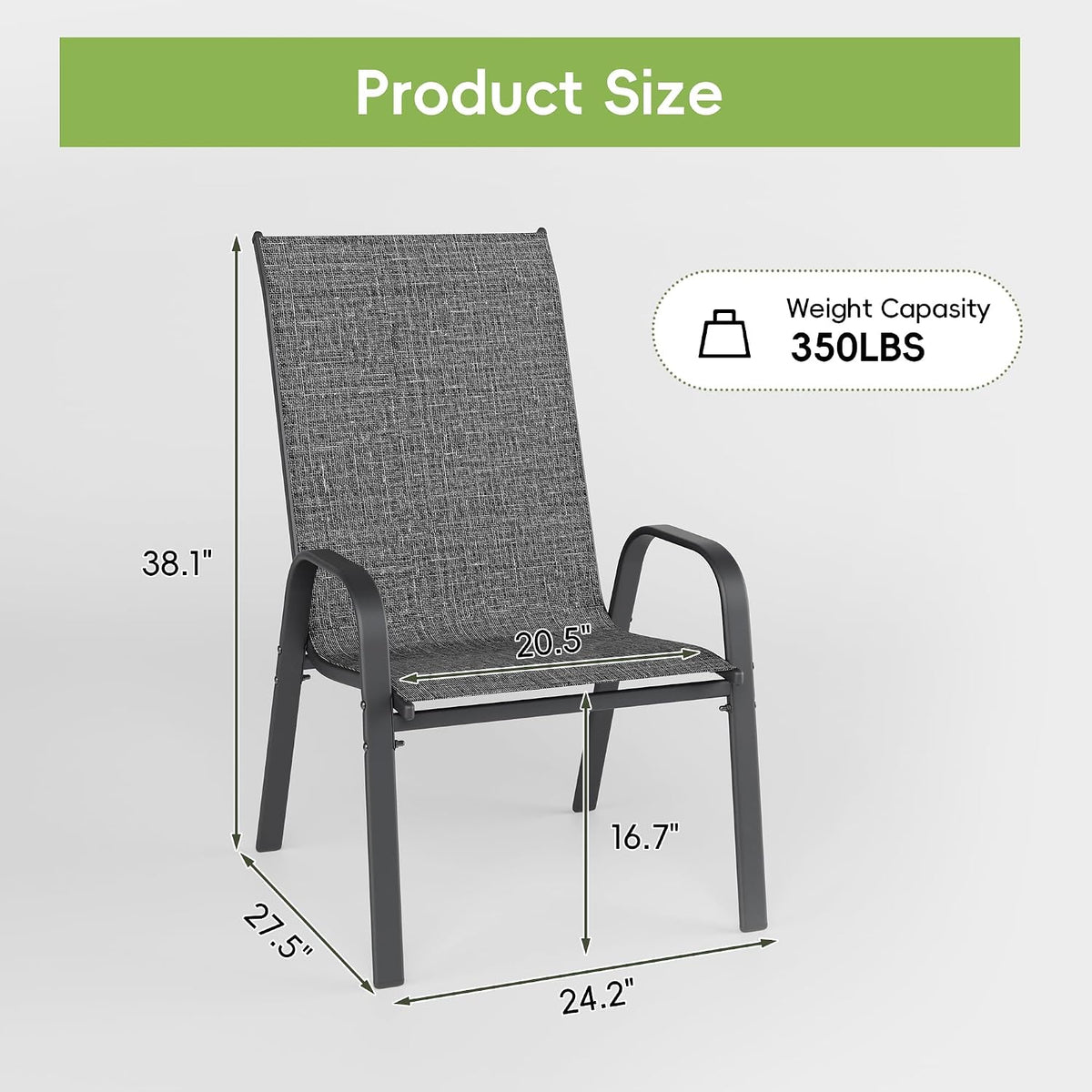 Dark Grey Stackable Metal Patio Chairs