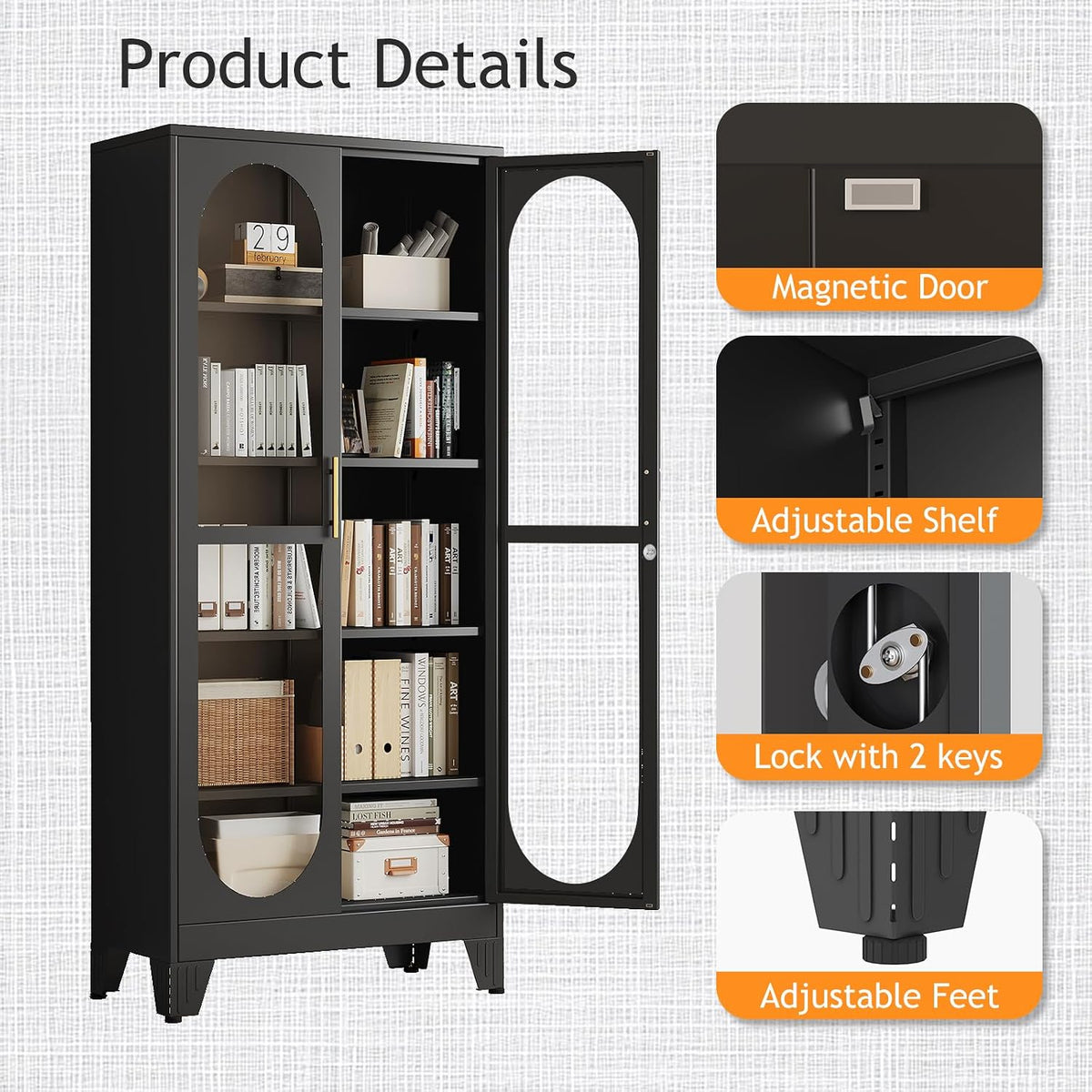 Black Lockable Metal Glass Display Cabinet