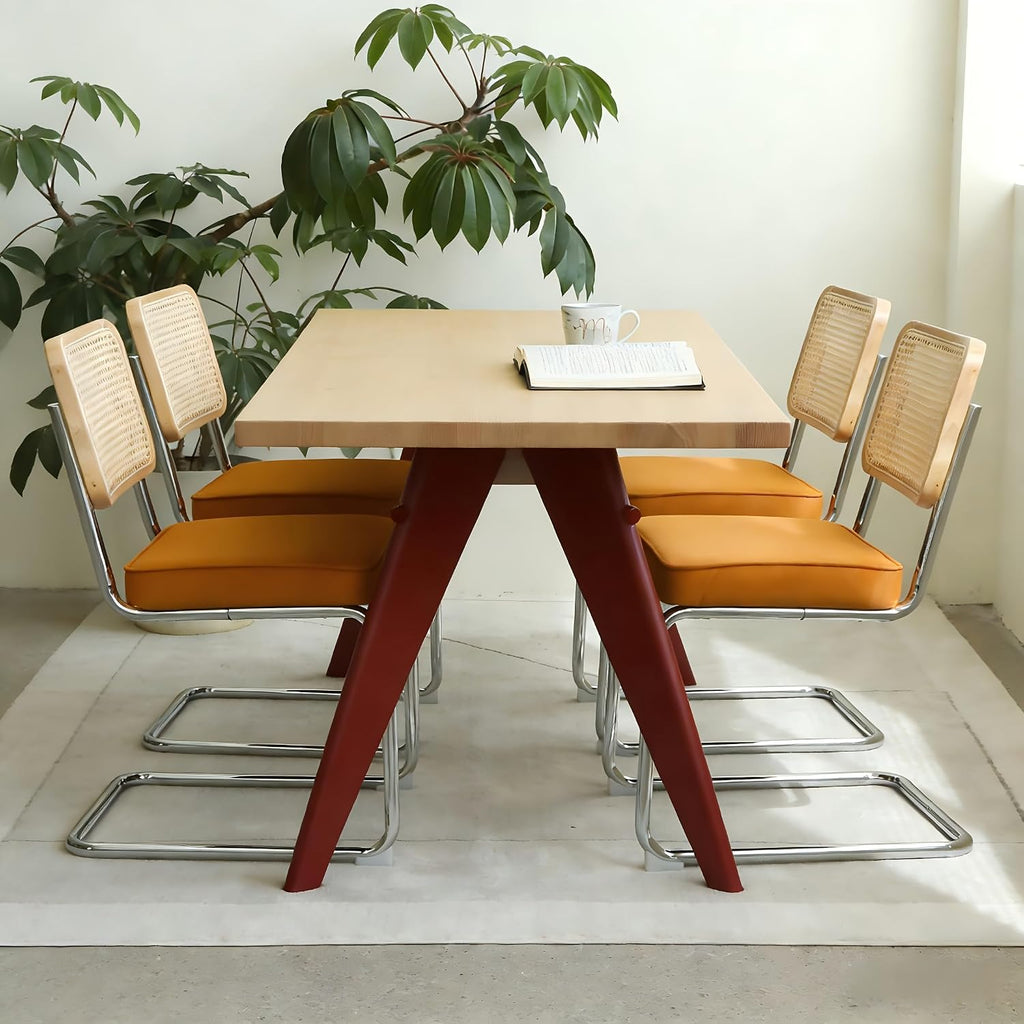 Orange Velvet Rattan Dining Chairs