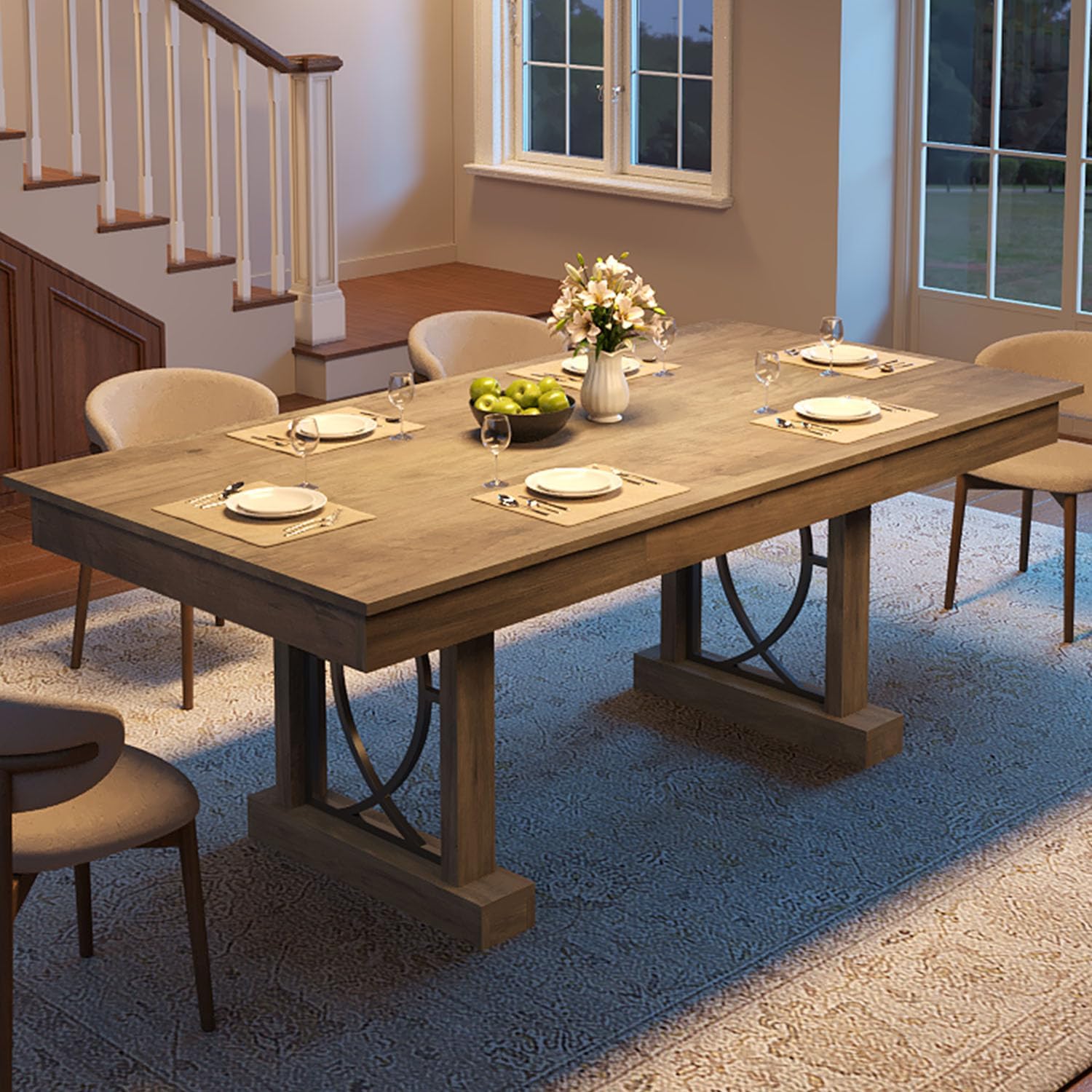 Gray Farmhouse Rectangular Dining Table