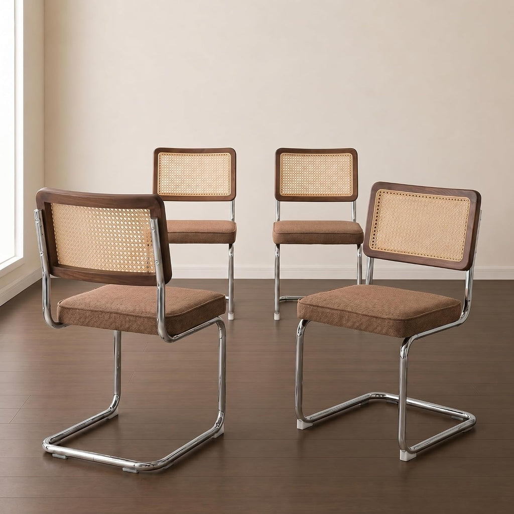 Brown Cane Mid-Century Dining Chairs