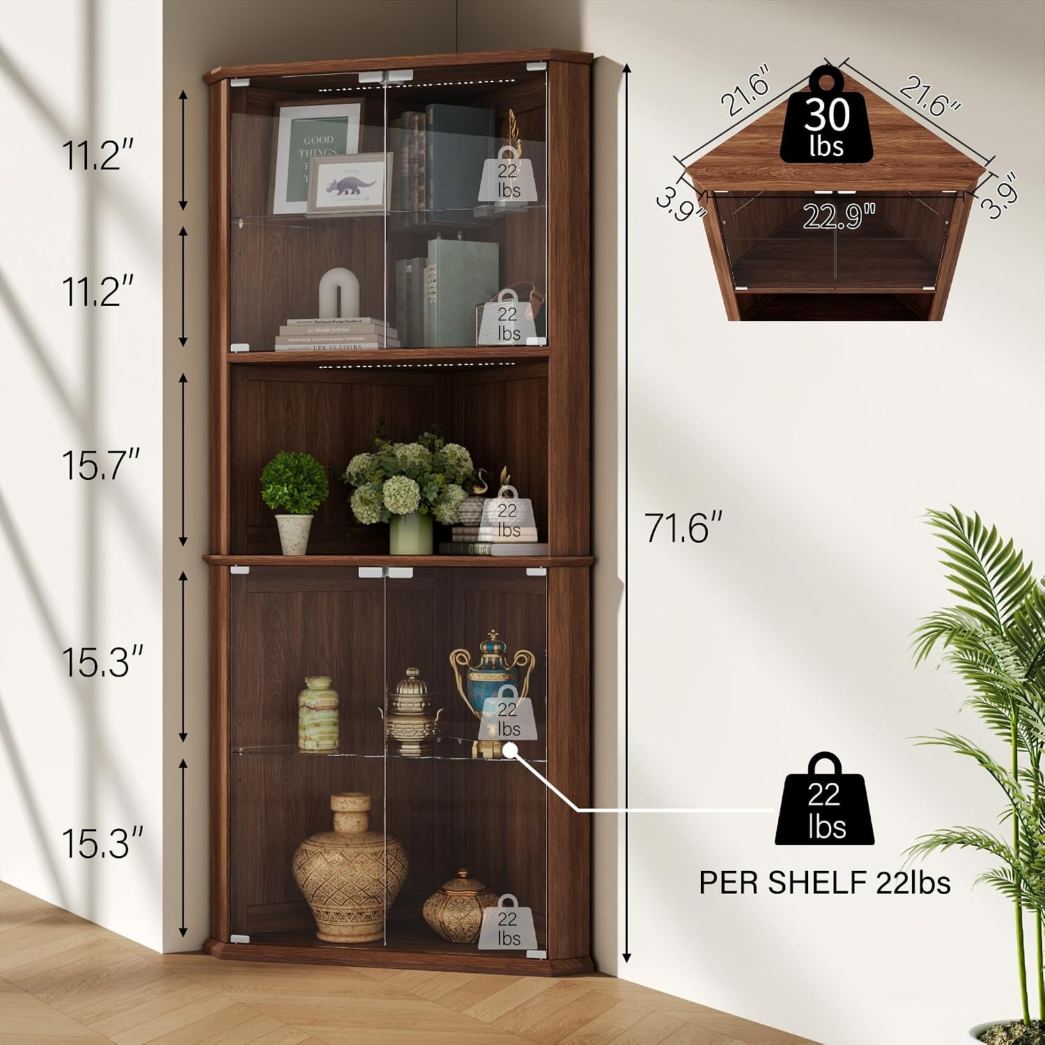 RGB Lighted Corner Glass Curio Cabinet