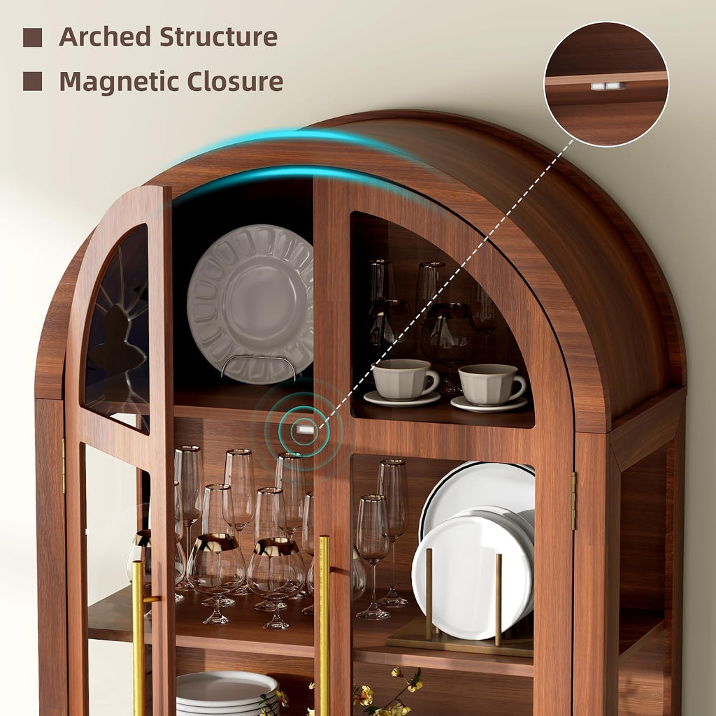Brown Arched LED Glass Curio Cabinet