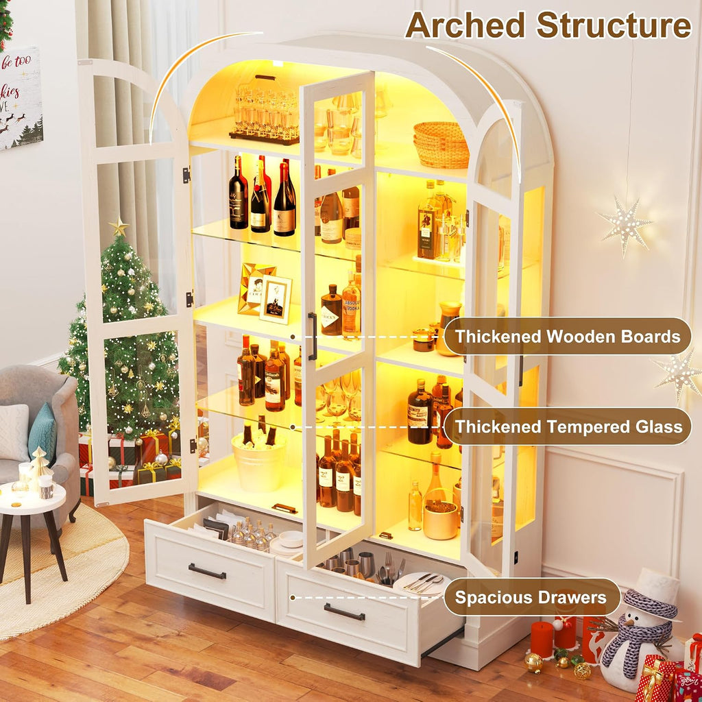 Off-White Arched LED Display Curio Cabinet