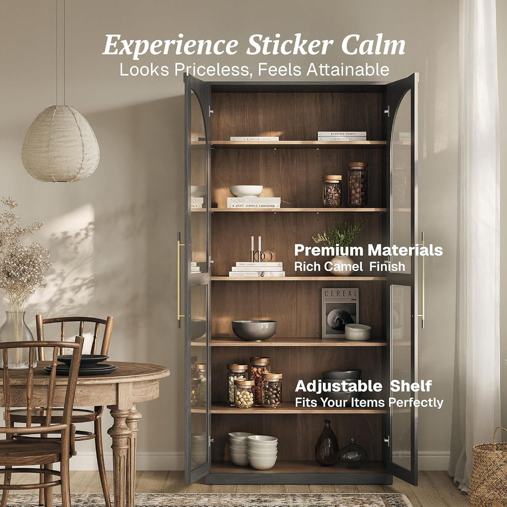 Ebony Wood 6-Tier Glass Curio Cabinet