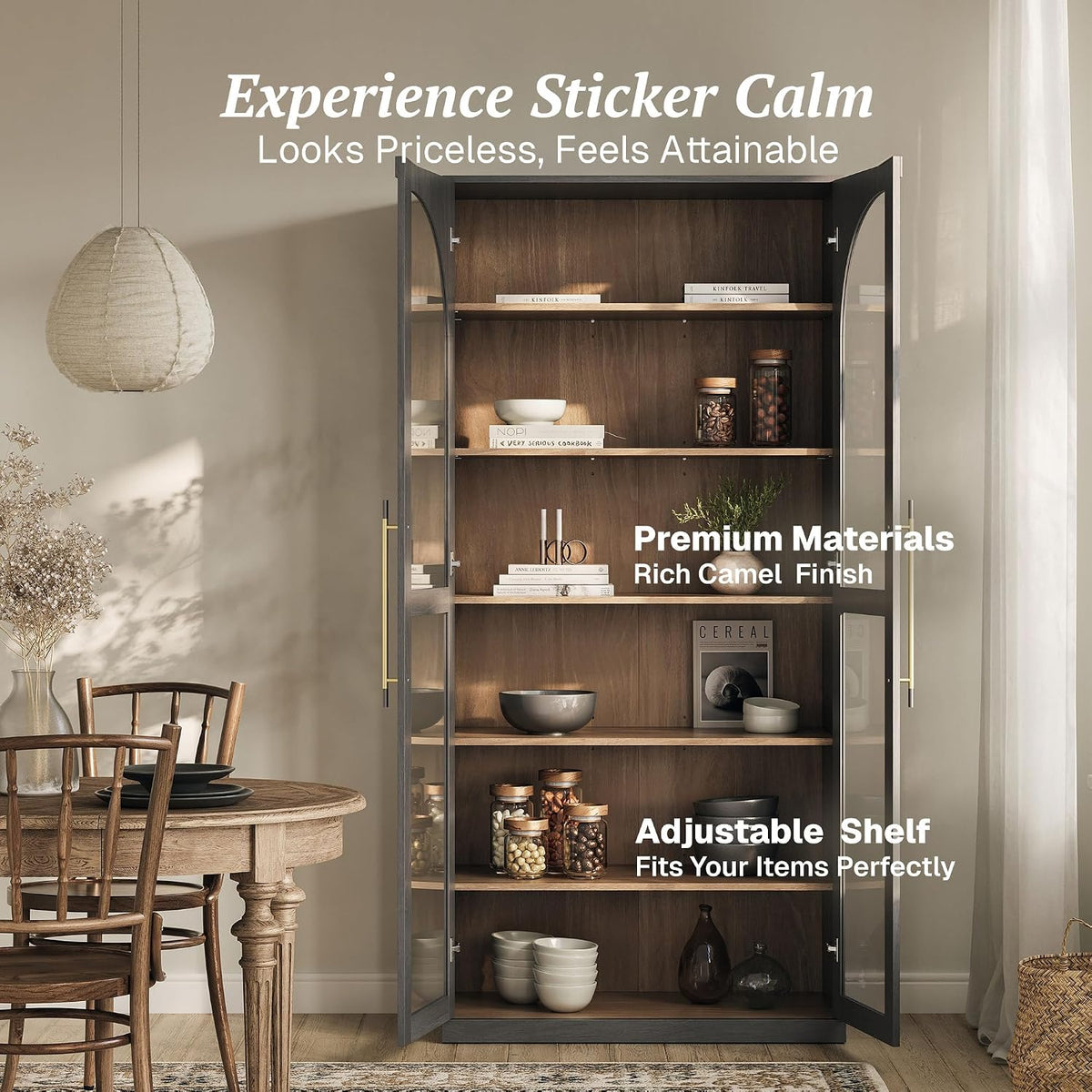 Ebony Wood 6-Tier Glass Curio Cabinet