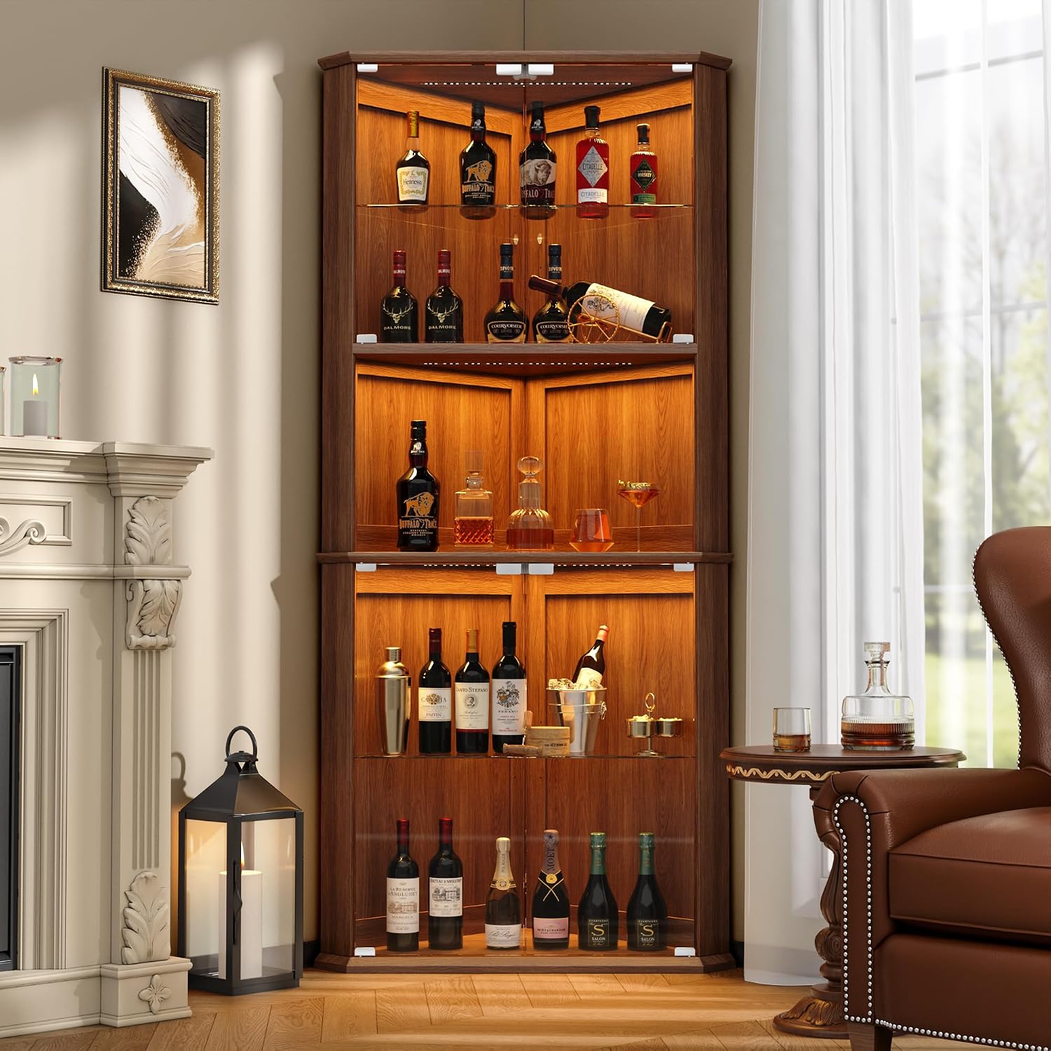 RGB Lighted Corner Glass Curio Cabinet