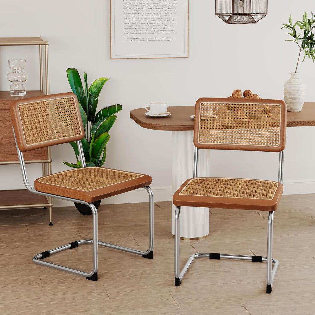 Brown Rattan Mid-Century Dining Chairs
