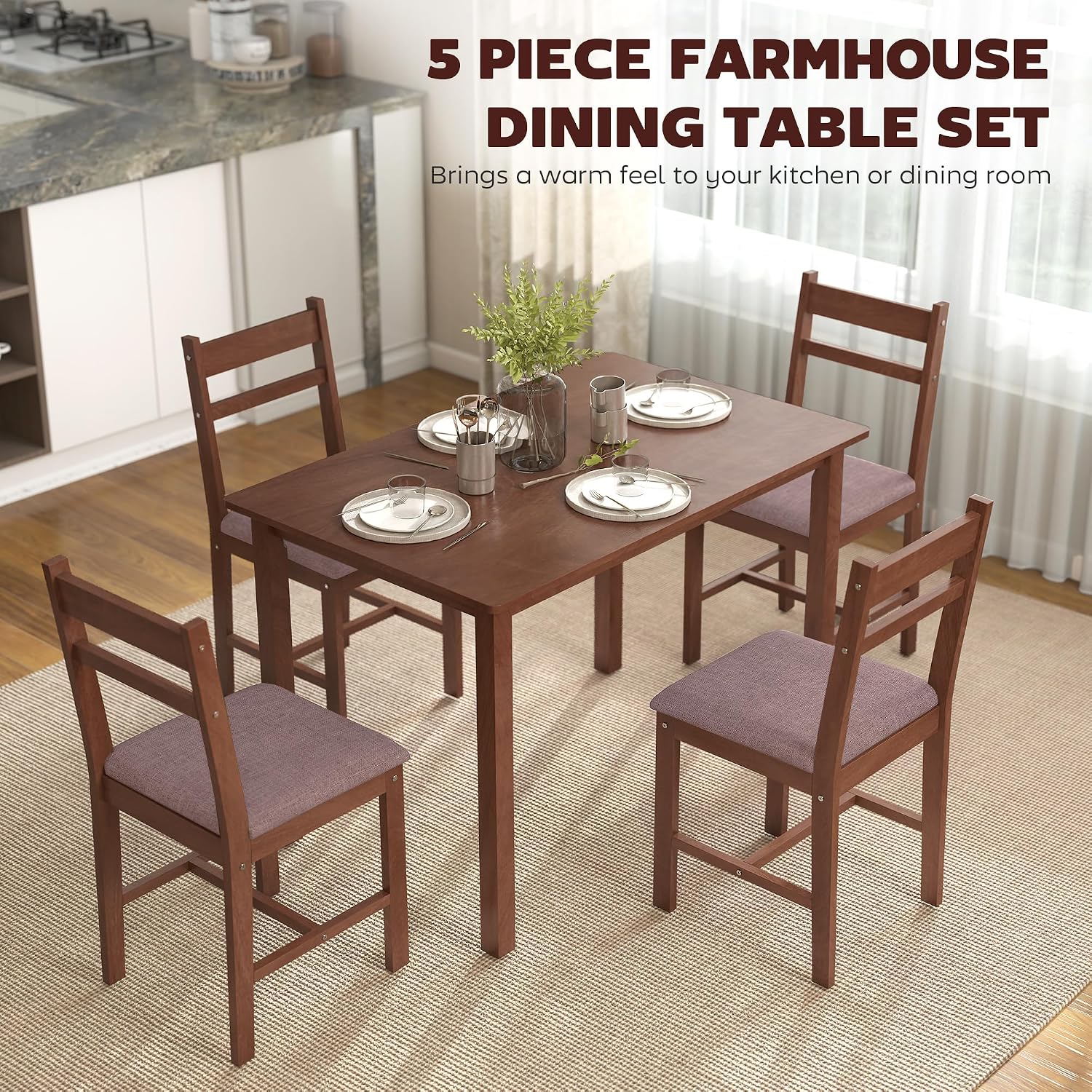 Brown 5-Piece Farmhouse Dining Set