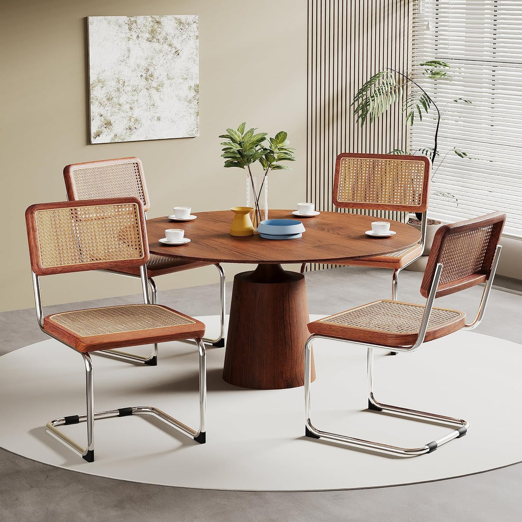 Brown Rattan Mid-Century Dining Chairs